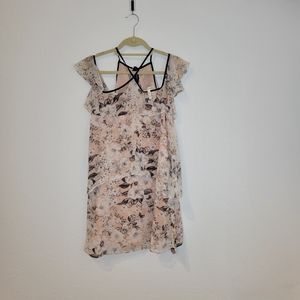 Women's Light Pink with Black Flower Dress Size M